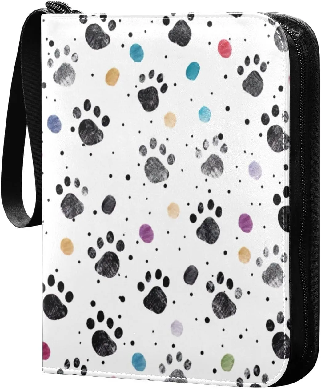 Dog Paw Colorful Card Binder 4 Pocket Trading Card Album Fits 400 Sports/Game Cards, PU Cover 3 Ring Card Collection with 50 Removable Sleeves