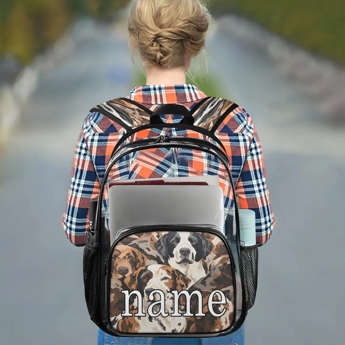 Dog Printing Personalized Clear Backpack Custom Waterproof PVC Transparent Backpack with Name Heavy Duty Transparent Bag for Work Travel Concerts
