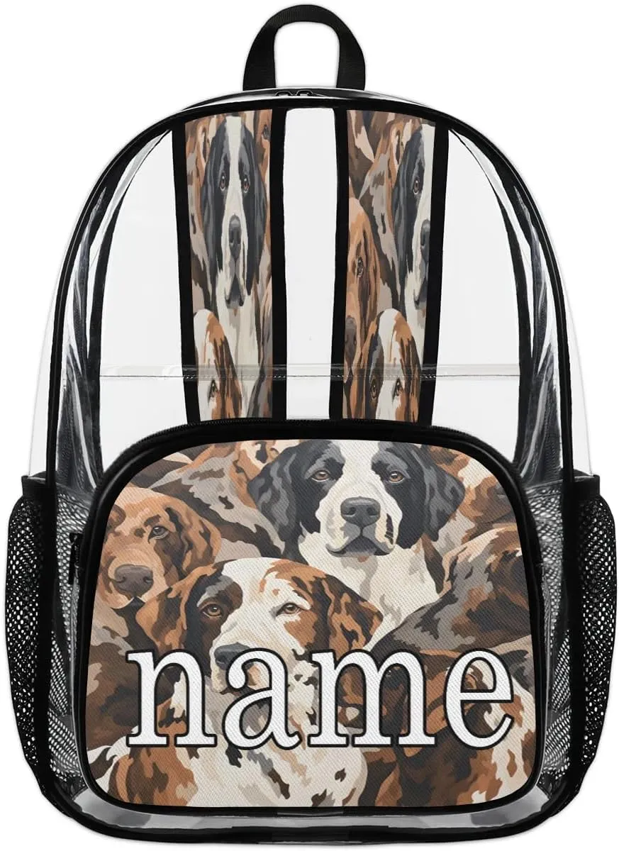 Dog Printing Personalized Clear Backpack Custom Waterproof PVC Transparent Backpack with Name Heavy Duty Transparent Bag for Work Travel Concerts