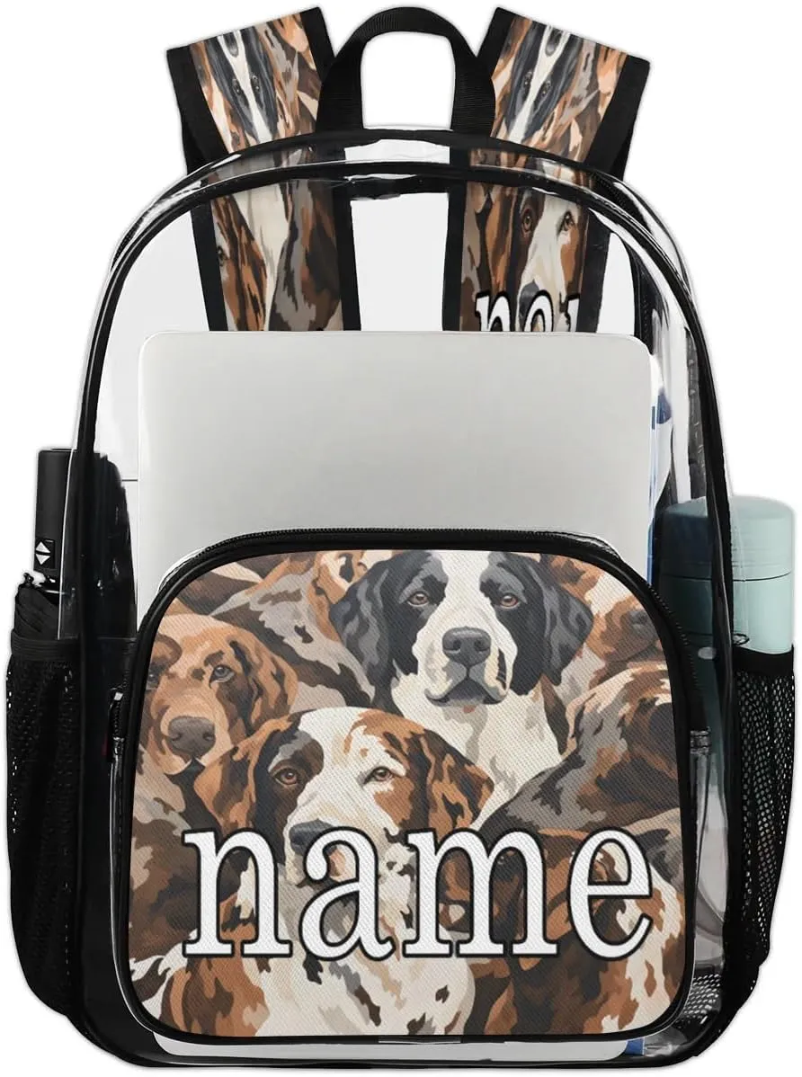Dog Printing Personalized Clear Backpack Custom Waterproof PVC Transparent Backpack with Name Heavy Duty Transparent Bag for Work Travel Concerts