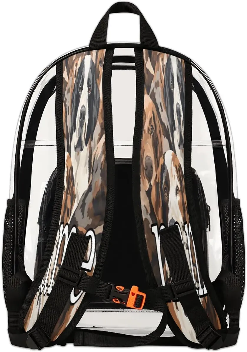 Dog Printing Personalized Clear Backpack Custom Waterproof PVC Transparent Backpack with Name Heavy Duty Transparent Bag for Work Travel Concerts