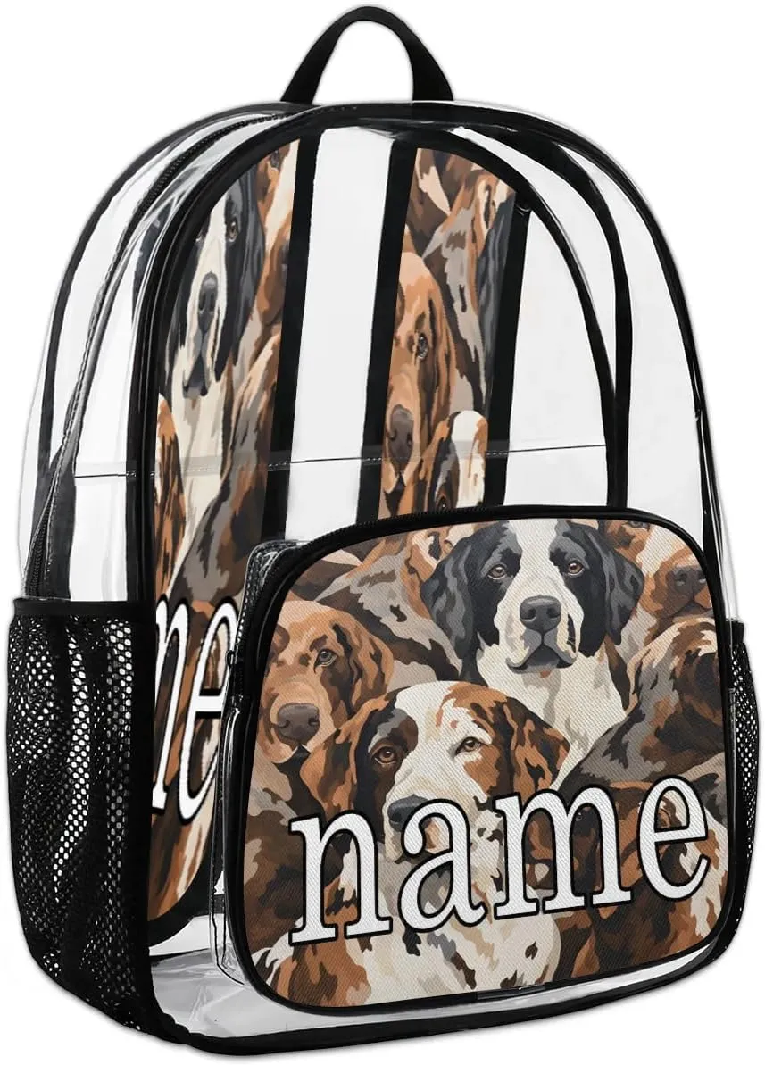 Dog Printing Personalized Clear Backpack Custom Waterproof PVC Transparent Backpack with Name Heavy Duty Transparent Bag for Work Travel Concerts