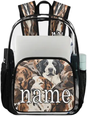 Dog Printing Personalized Clear Backpack Custom Waterproof PVC Transparent Backpack with Name Heavy Duty Transparent Bag for Work Travel Concerts