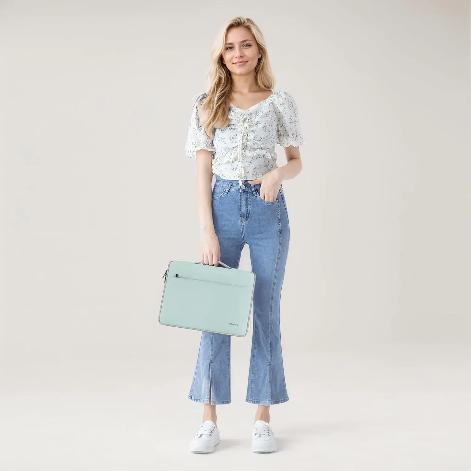 DOMISO 15.6 Inch Laptop Sleeve Canvas Notebook Portable Carrying Bag Case Handbag for 15.6" ThinkPad E15 Gen 2 4/Legion 5 Gen 6/16" ThinkPad T16/16 Swift 3/16" Yoga Slim 7 Pro/HP EliteBook,Mint Green