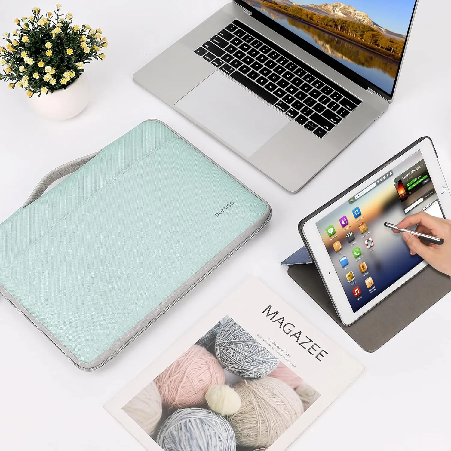 DOMISO 15.6 Inch Laptop Sleeve Canvas Notebook Portable Carrying Bag Case Handbag for 15.6" ThinkPad E15 Gen 2 4/Legion 5 Gen 6/16" ThinkPad T16/16 Swift 3/16" Yoga Slim 7 Pro/HP EliteBook,Mint Green