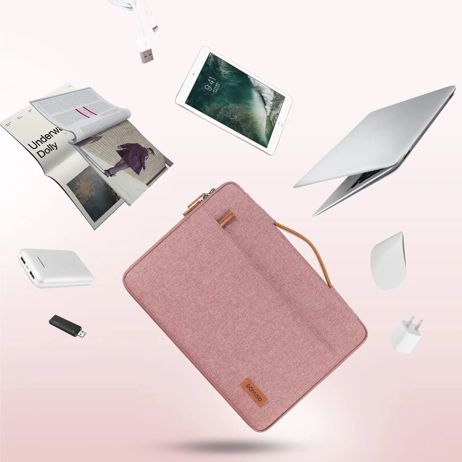 DOMISO 15.6 inch Laptop Sleeve Case Waterproof Carrying Bag for 15.6" Notebook/Yoga 730 IdeaPad 530S ThinkPad L580/Flex 4 5/ASUS ROG Zephyrus GX501/Dell New Latitude 3590/HP EliteBook,Pink