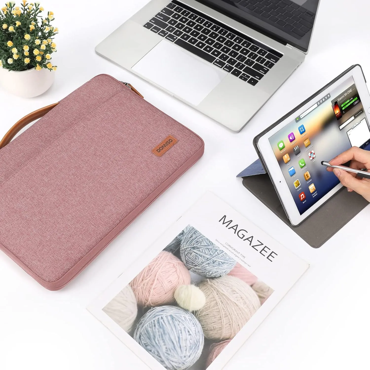 DOMISO 15.6 inch Laptop Sleeve Case Waterproof Carrying Bag for 15.6" Notebook/Yoga 730 IdeaPad 530S ThinkPad L580/Flex 4 5/ASUS ROG Zephyrus GX501/Dell New Latitude 3590/HP EliteBook,Pink