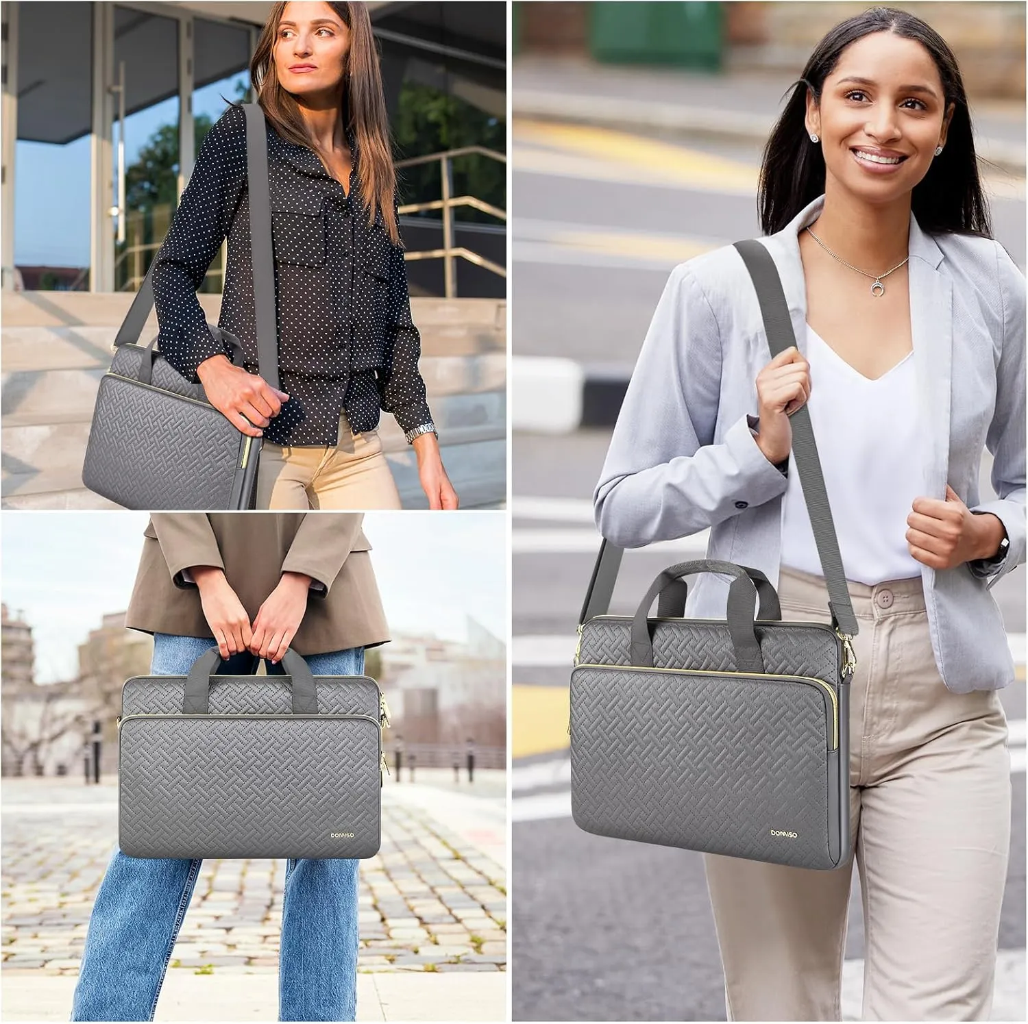 DOMISO 17.3 inch Laptop Sleeve Case Water-Resistant Computer Cover Bag with Detachable Shoulder Straps for HP, Dell Notebook,Grey