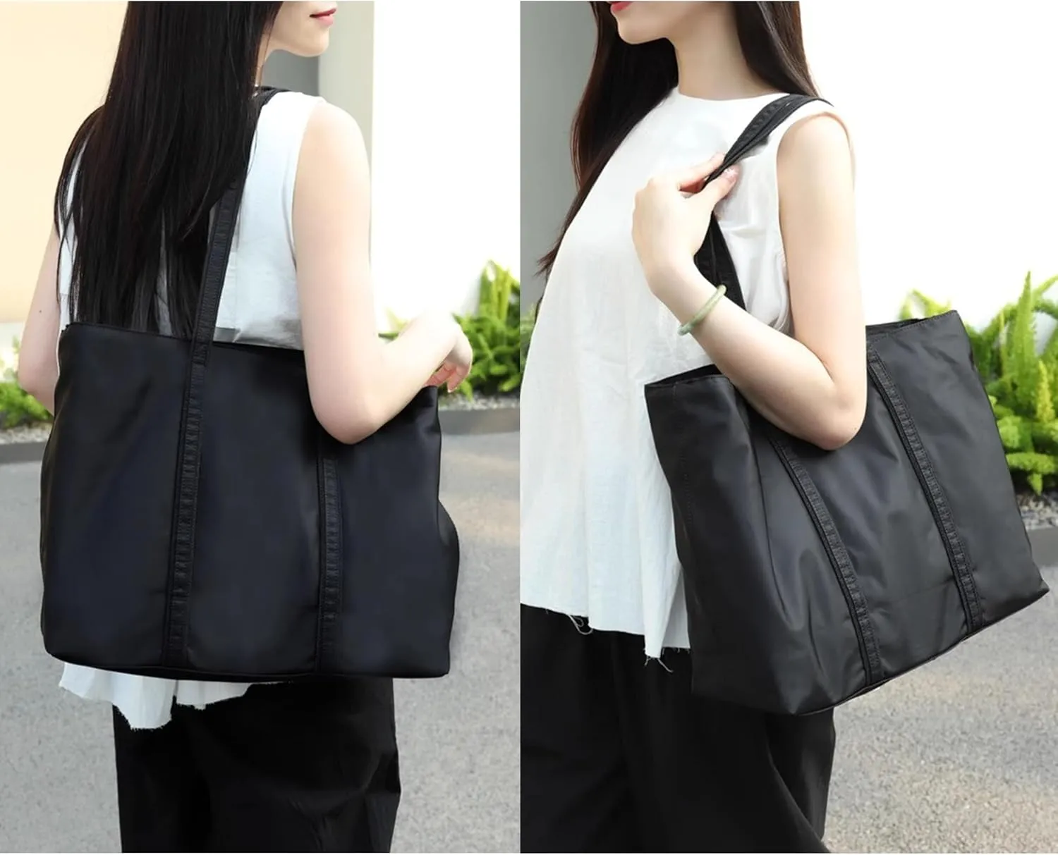 DORIS&JACKY Tote Bag For Women Large Lightweight Designer Leather Nylon Work Shoulder Bag And Foldable Travel Purse