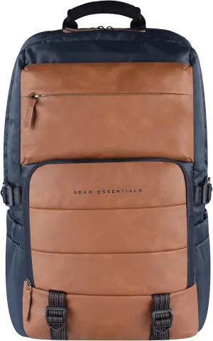 Double Decker 31L Large Water Resistant Faux Leather Anti-Theft Laptop Backpack/Office Bag For Men/Women, navy-tan, One Size, Classic