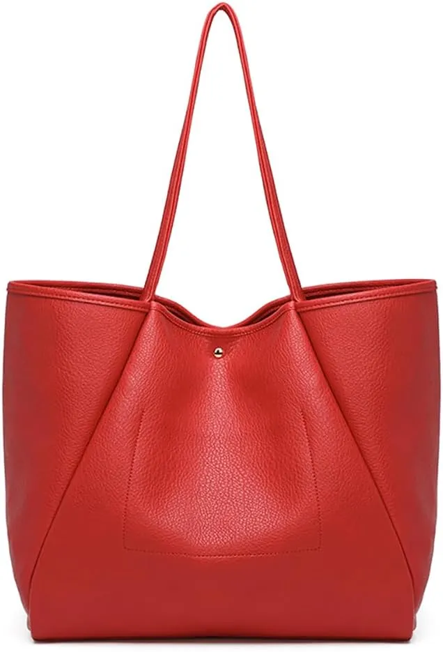 Dreubea Large Leather Tote Bag for Women - Big Work Bag, Spacious Minimalist Handbag, Stylish Laptop Tote for Travel & Office