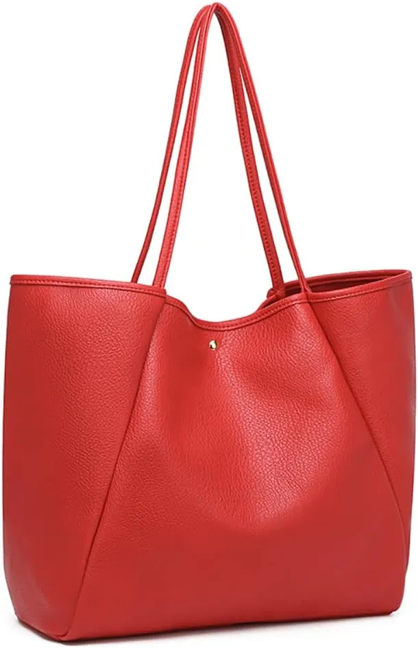 Dreubea Large Leather Tote Bag for Women - Big Work Bag, Spacious Minimalist Handbag, Stylish Laptop Tote for Travel & Office