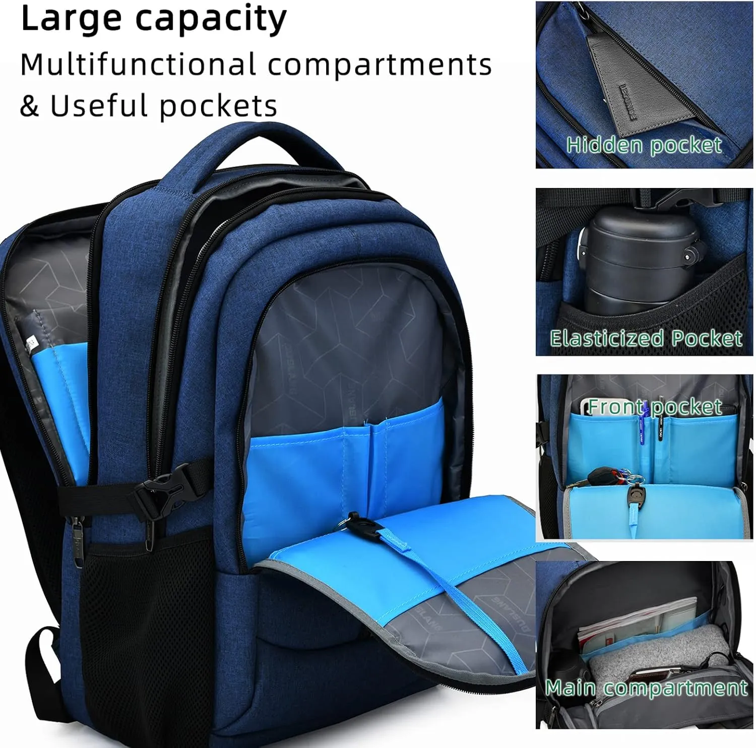 DUSLANG 17 Inch Laptop Backpack for Travel Water Resistant College Backpack for Men Women Laptop Bag with USB Charging Port,Blue