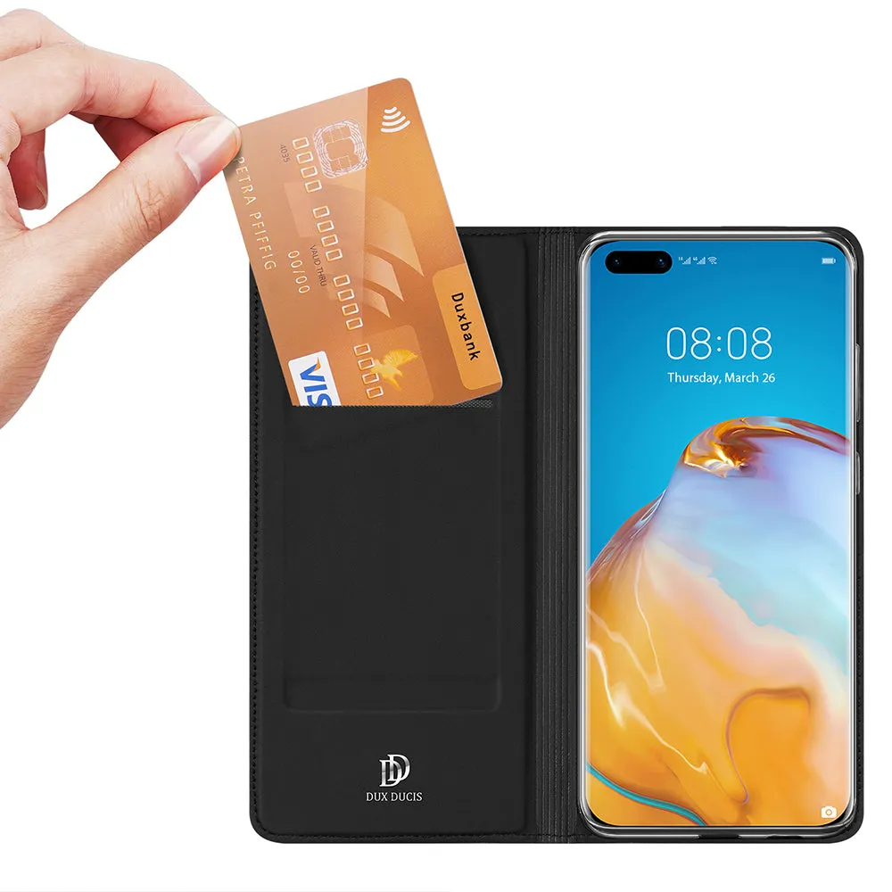 DUX DUCIS For HUAWEI P40 Leather Mobile Phone Cover Magnetic Protective Case Bracket with Cards Slot blue
