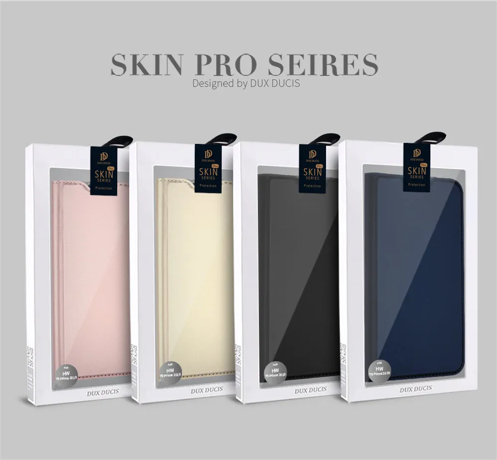 DUX DUCIS for HUAWEI Y9 Prime 2019 Solid Color Magnetic Attraction Leather Protective Phone Case with Card Slot Bracket black