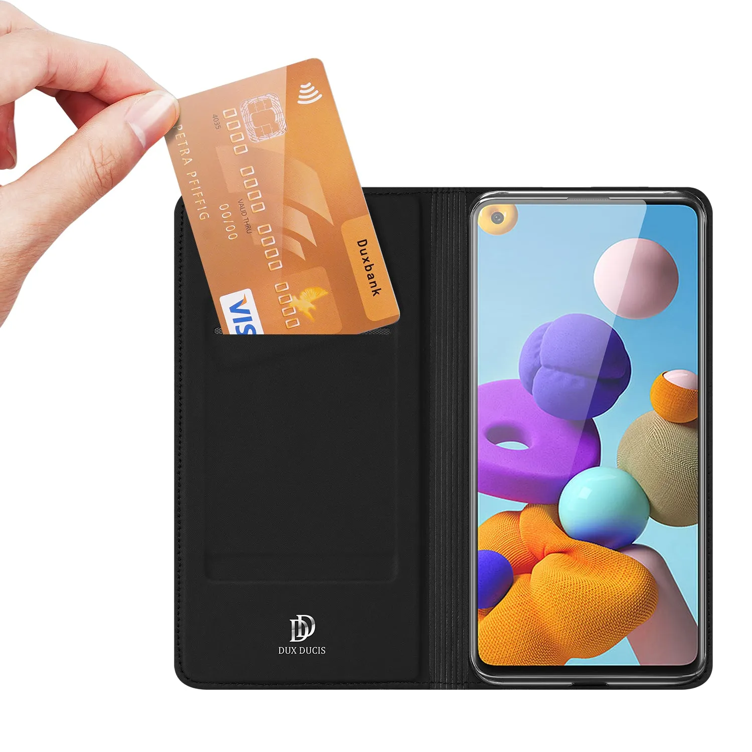 DUX DUCIS for Samsung A21s/A51 5G Magnetic Protective Case Bracket with Card Slot Leather Mobile Phone Cover blue