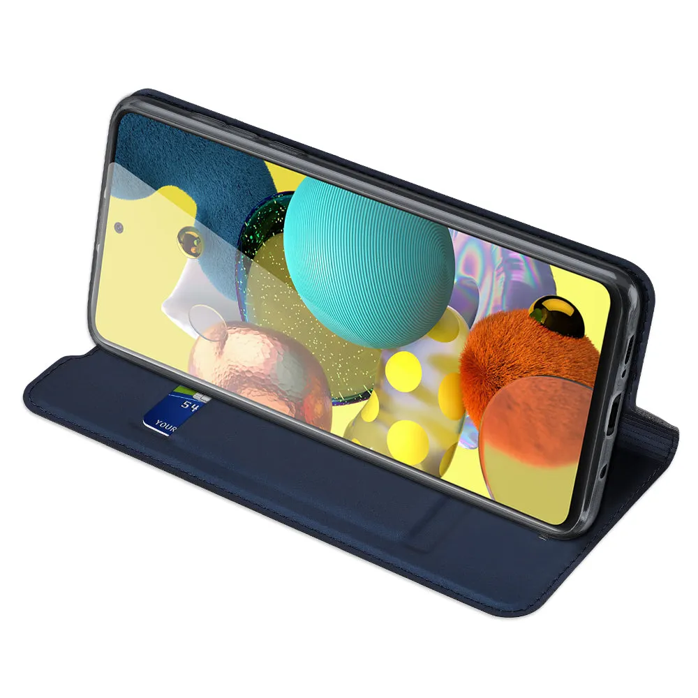 DUX DUCIS for Samsung A21s/A51 5G Magnetic Protective Case Bracket with Card Slot Leather Mobile Phone Cover blue