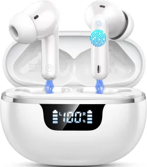Earbuds Wireless Bluetooth 5.4 Headphones Noise Cancelling, 40H Playtime Bluetooth Ear Bud with Dynamic Drivers Stereo, Earphone Wireless Headset with LED Power Display for Laptop Pad Phones