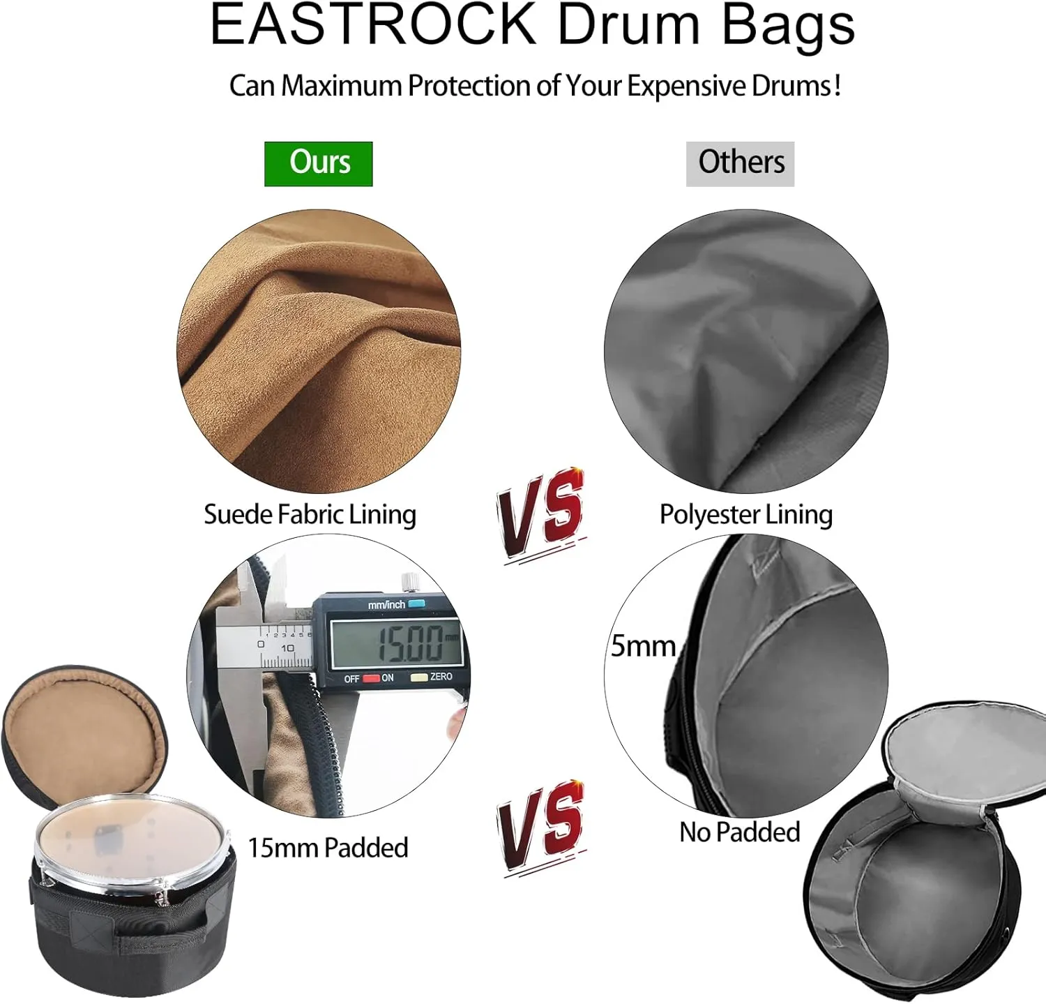 EASTROCK 12" x8" Tom Drum Bag, Tom Drum Cases 15 mm Thick Padding for Your Drum Protection (12 * 8" Tom)