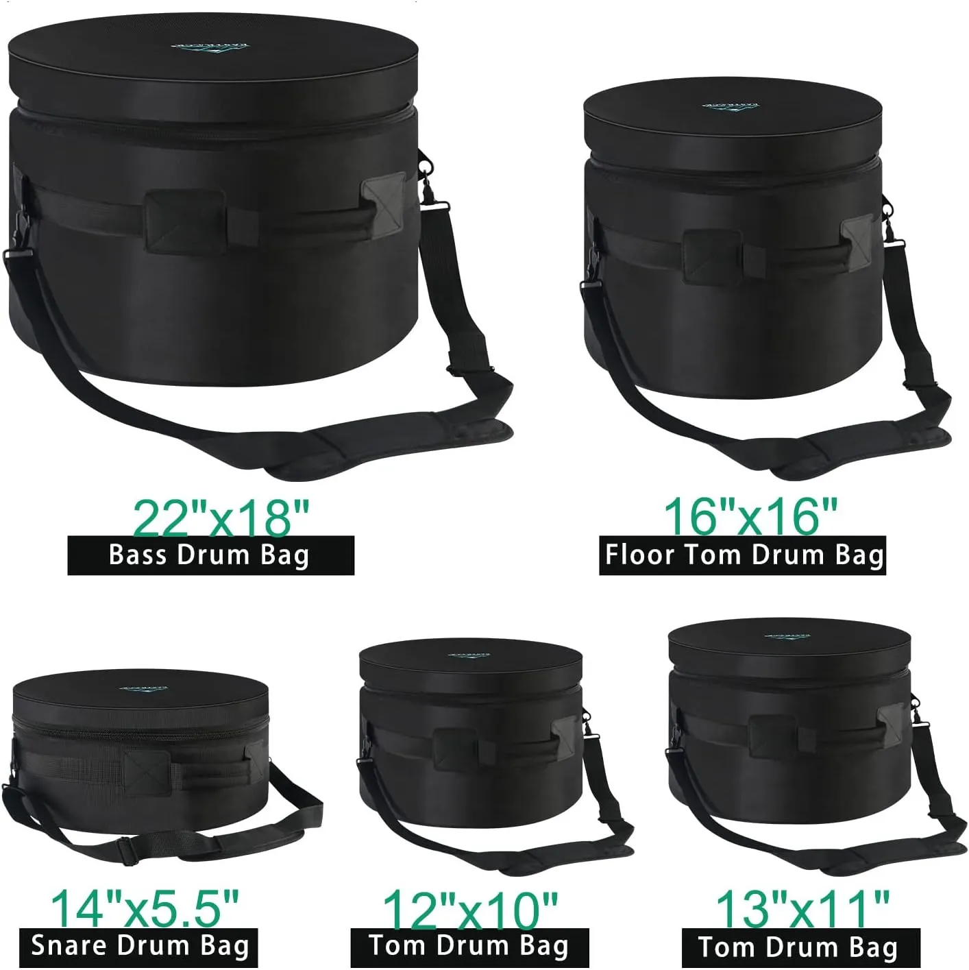 EASTROCK 5-Piece Drum Bag Set for 12" Tom, 13" Tom, 14" Snare, 16" Floor Tom, 22" Bass Drum, Drum Cases (5 Pieces)