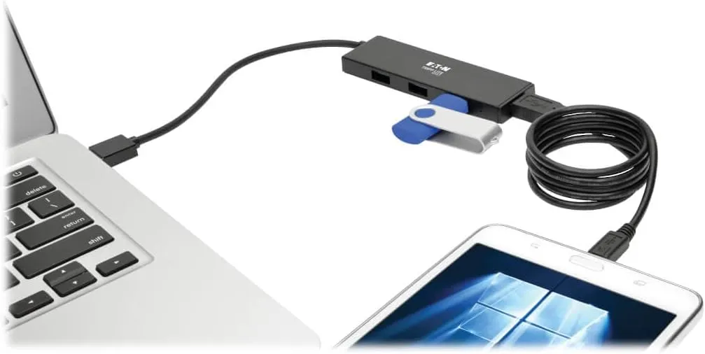 Eaton Tripp Lite 4-Port Portable Slim USB 3.0 Super speed Hub with Built In Cable (U360-004-SLIM)