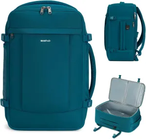 ECOHUB Travel Backpack for Men Women, Carry on Backpack with USB Charging Hole, Spirit Airlines Personal Item Bag Flight Approved, 15.6 Inch Laptop Backpack with Anti Theft Pockets, 30L, Blue Green