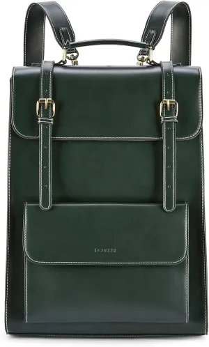 ECOSUSI Laptop Backpack for Women PU Leather Backpack Vintage for Laptop 15.6 inches Computer Bag College Bookbag