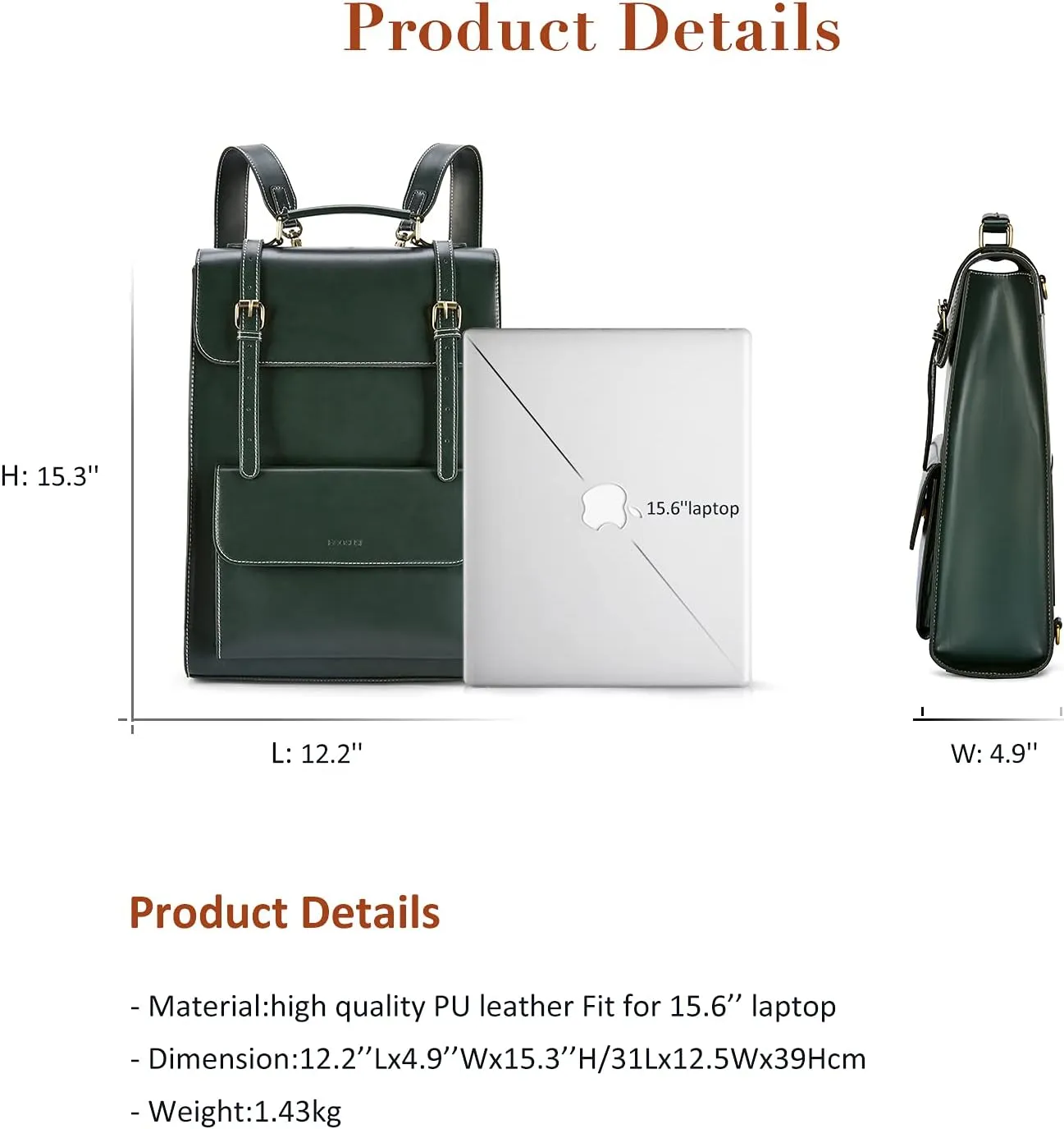 ECOSUSI Laptop Backpack for Women PU Leather Backpack Vintage for Laptop 15.6 inches Computer Bag College Bookbag