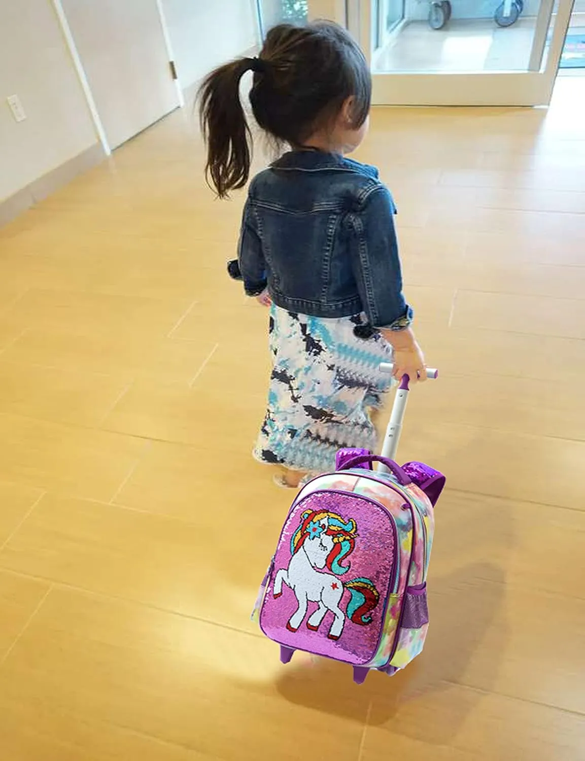 Egchescebo School Kids Rolling Backpack for Girls 3PCS With Trolley Wheeled Backpacks