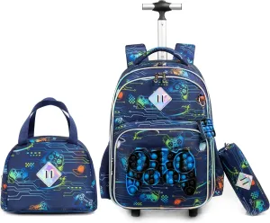 Egchescebo School Kids Rolling Backpack for Girls With Wheels Trolley Wheeled Backpack