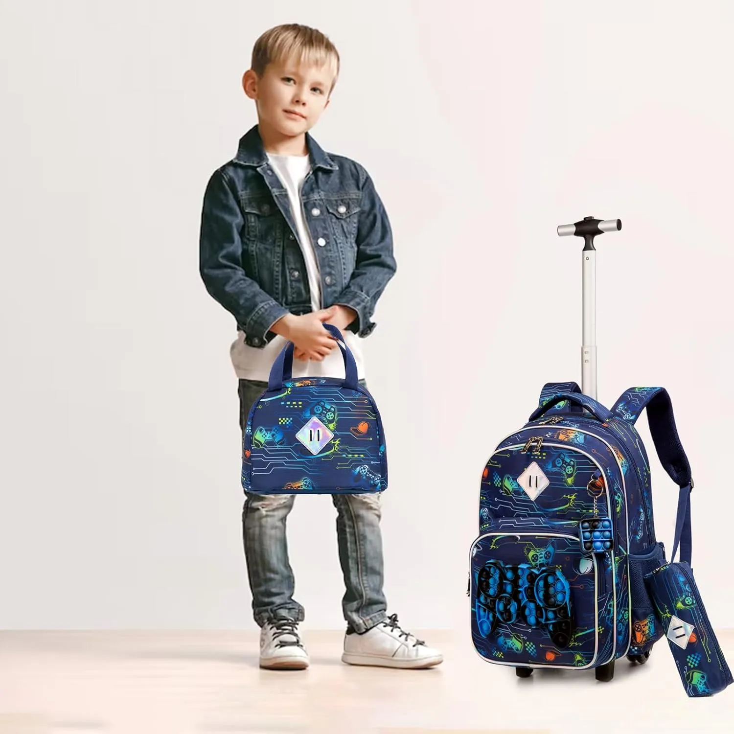 Egchescebo School Kids Rolling Backpack for Girls With Wheels Trolley Wheeled Backpack