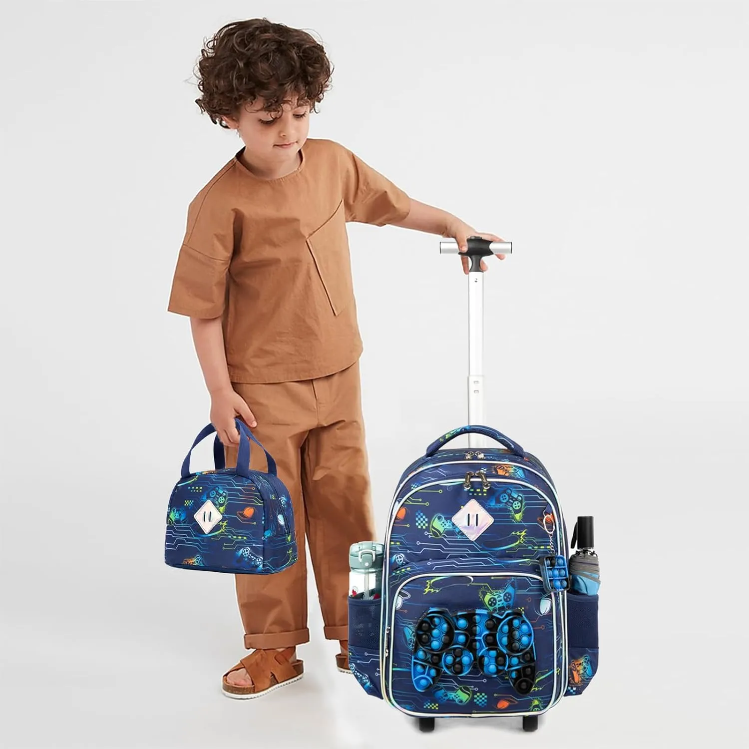 Egchescebo School Kids Rolling Backpack for Girls With Wheels Trolley Wheeled Backpack
