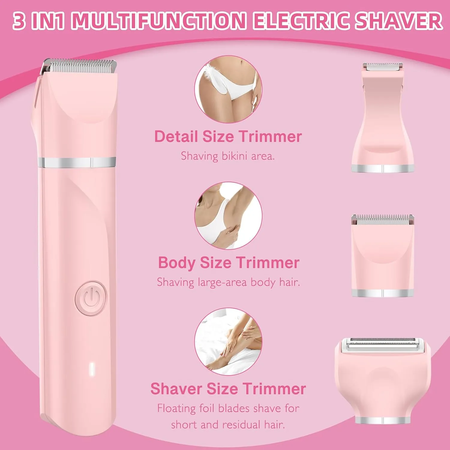 Electric Razors & Shaver for Women: 3-in-1 Rechargeable Bikini Trimmer – Painless Body Hair Remover for Ladies Pubic, Legs, Face, Underarms – Waterproof Grooming Kit for Smooth Skin, Wet & Dry Use