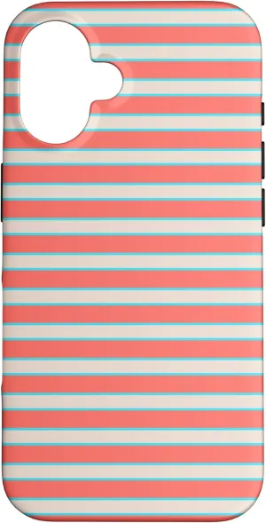 Elegant Coral, Aqua Stripes Horizontal Lines Pattern Case for iPhone 16