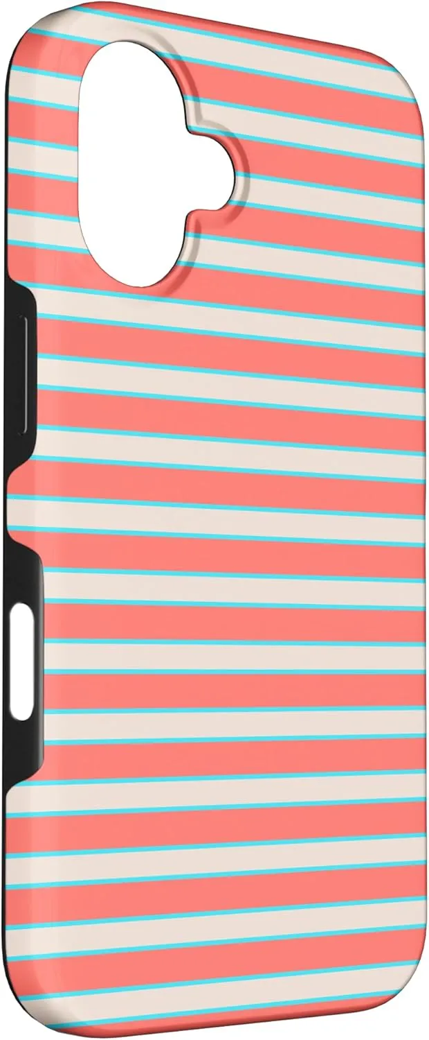 Elegant Coral, Aqua Stripes Horizontal Lines Pattern Case for iPhone 16