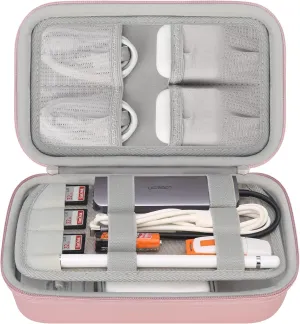Elonbo Hard Travel Cords Organizer Universal Small Electronic Accessories Carrying Case for Chargers Cable MacBook Adapter Magic Mouse Apple Pencil USB Flash Disk Tech Portable Storage Bag, Rose Gold