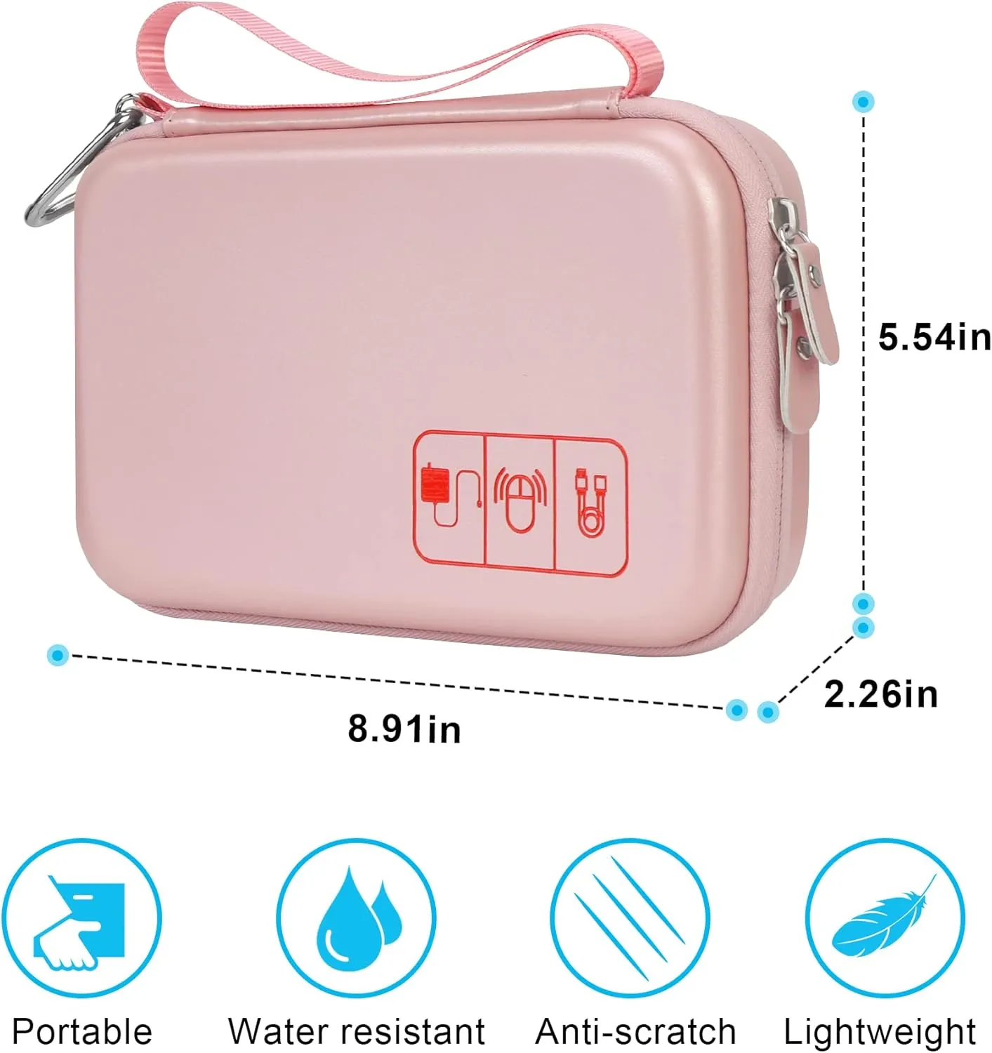 Elonbo Hard Travel Cords Organizer Universal Small Electronic Accessories Carrying Case for Chargers Cable MacBook Adapter Magic Mouse Apple Pencil USB Flash Disk Tech Portable Storage Bag, Rose Gold