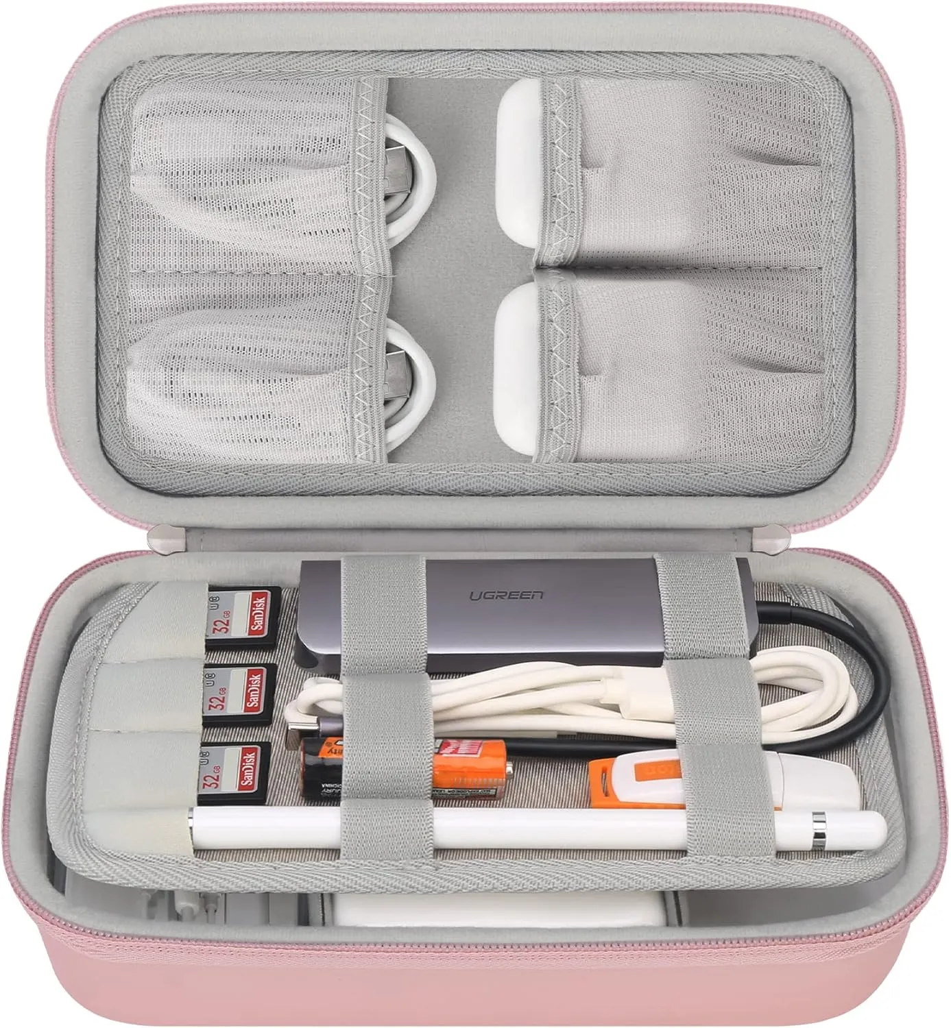 Elonbo Hard Travel Cords Organizer Universal Small Electronic Accessories Carrying Case for Chargers Cable MacBook Adapter Magic Mouse Apple Pencil USB Flash Disk Tech Portable Storage Bag, Rose Gold