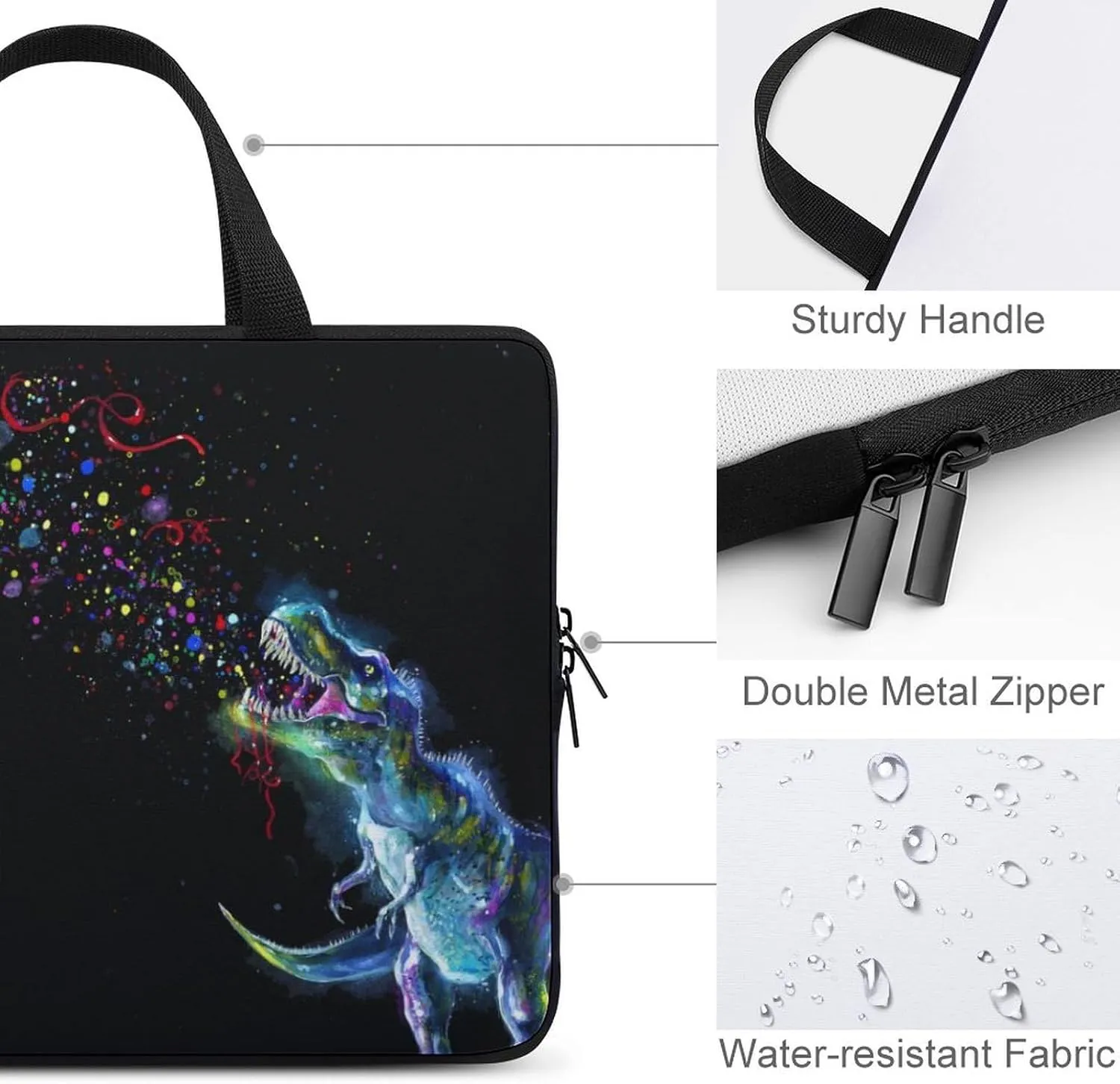 Emitting Rainbow Sparkles Laptop Sleeve Bag Computer Protective Carrying Case Cover with Handle for Travel Work 12inch