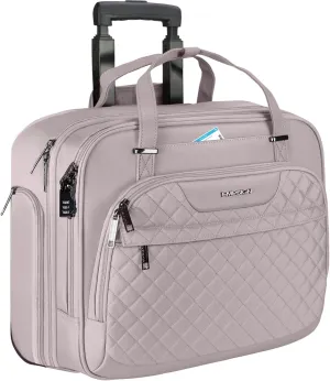 EMPSIGN Rolling Laptop Bag for Women with Wheels, Briefcase Fits Up to 15.6 Inch on Water-Repellent Overnight Computer RFID Pockets, Grey Pink