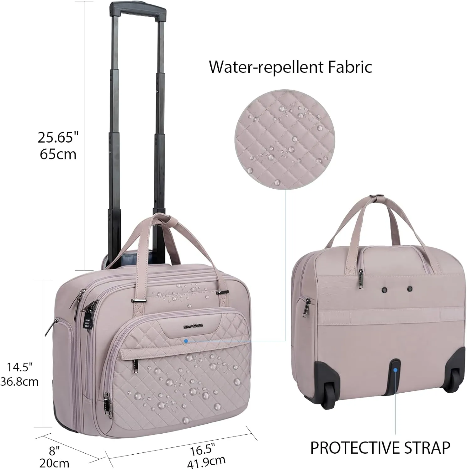 EMPSIGN Rolling Laptop Bag for Women with Wheels, Briefcase Fits Up to 15.6 Inch on Water-Repellent Overnight Computer RFID Pockets, Grey Pink