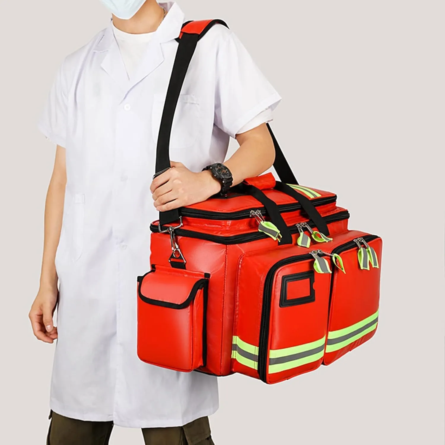 Empty First Aid Kit, Waterproof Compact Emergency Response Trauma Bag for Home, Office, Car, Travel, Outdoor, Camping, Hiking, Boating(Color:Red), 61X37X34CM