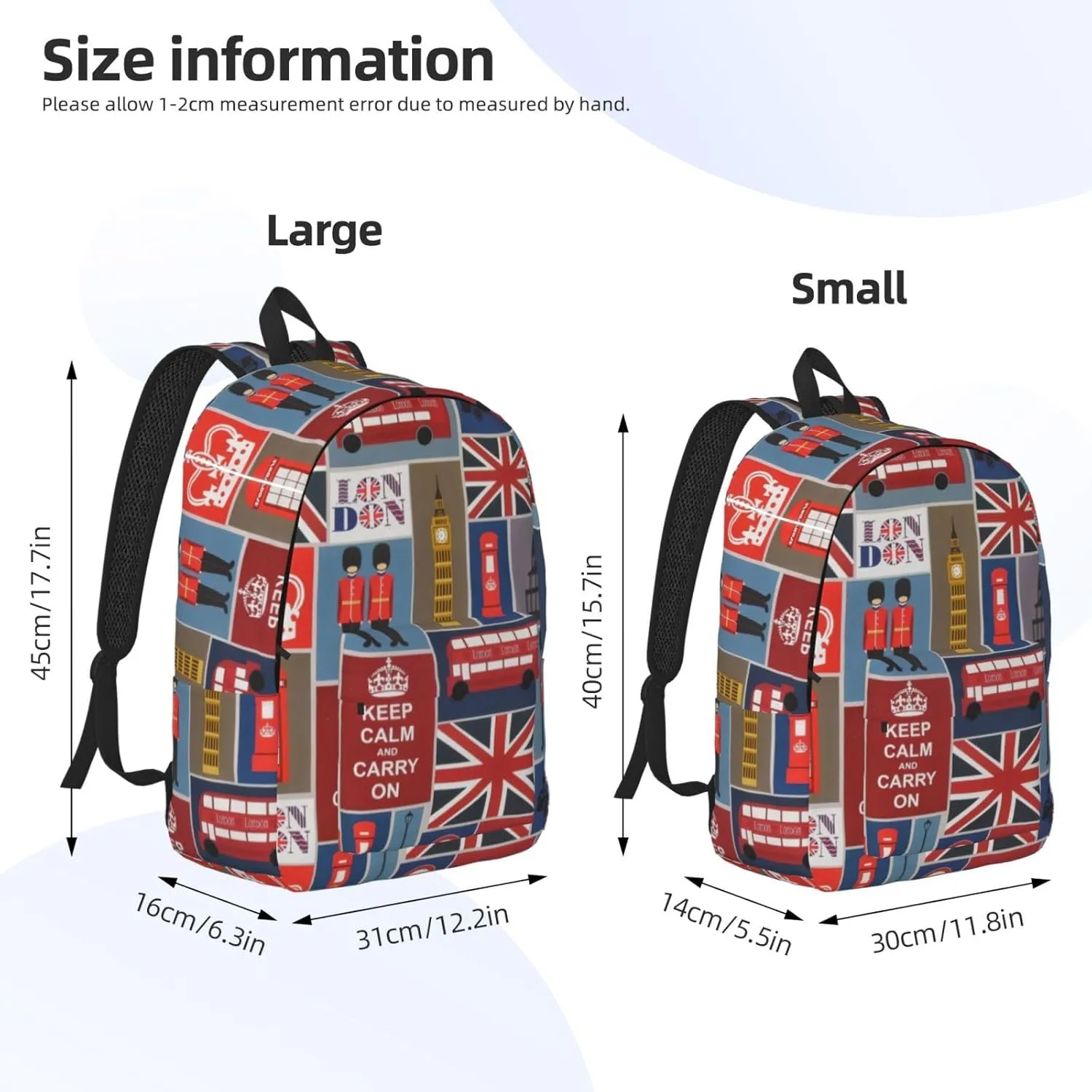 England Symbols Canvas Backpack Laptop Travel Bag, Anti-Water and Ergonomic Straps for College Business Work
