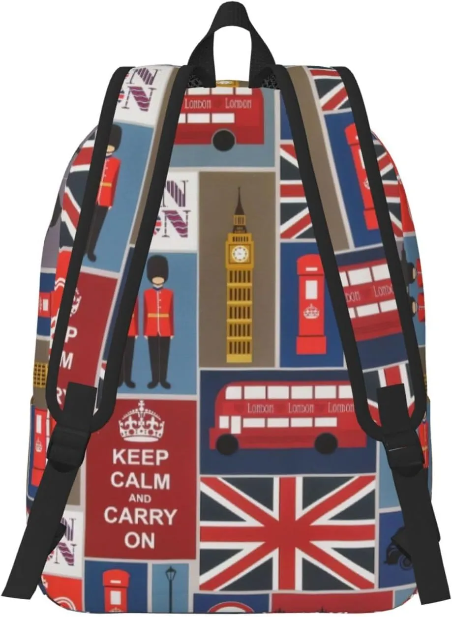 England Symbols Canvas Backpack Laptop Travel Bag, Anti-Water and Ergonomic Straps for College Business Work