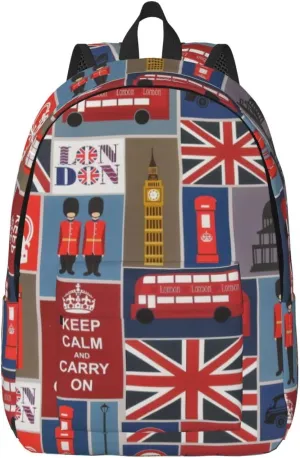 England Symbols Canvas Backpack Laptop Travel Bag, Anti-Water and Ergonomic Straps for College Business Work