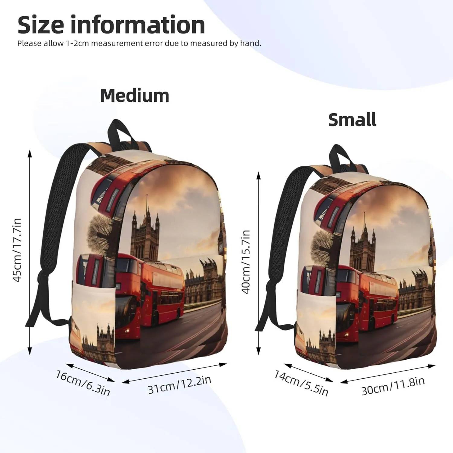 England Symbols Print Vintage Canvas Backpack,Travel Bag,Stylish And Lightweight With Multiple Pockets