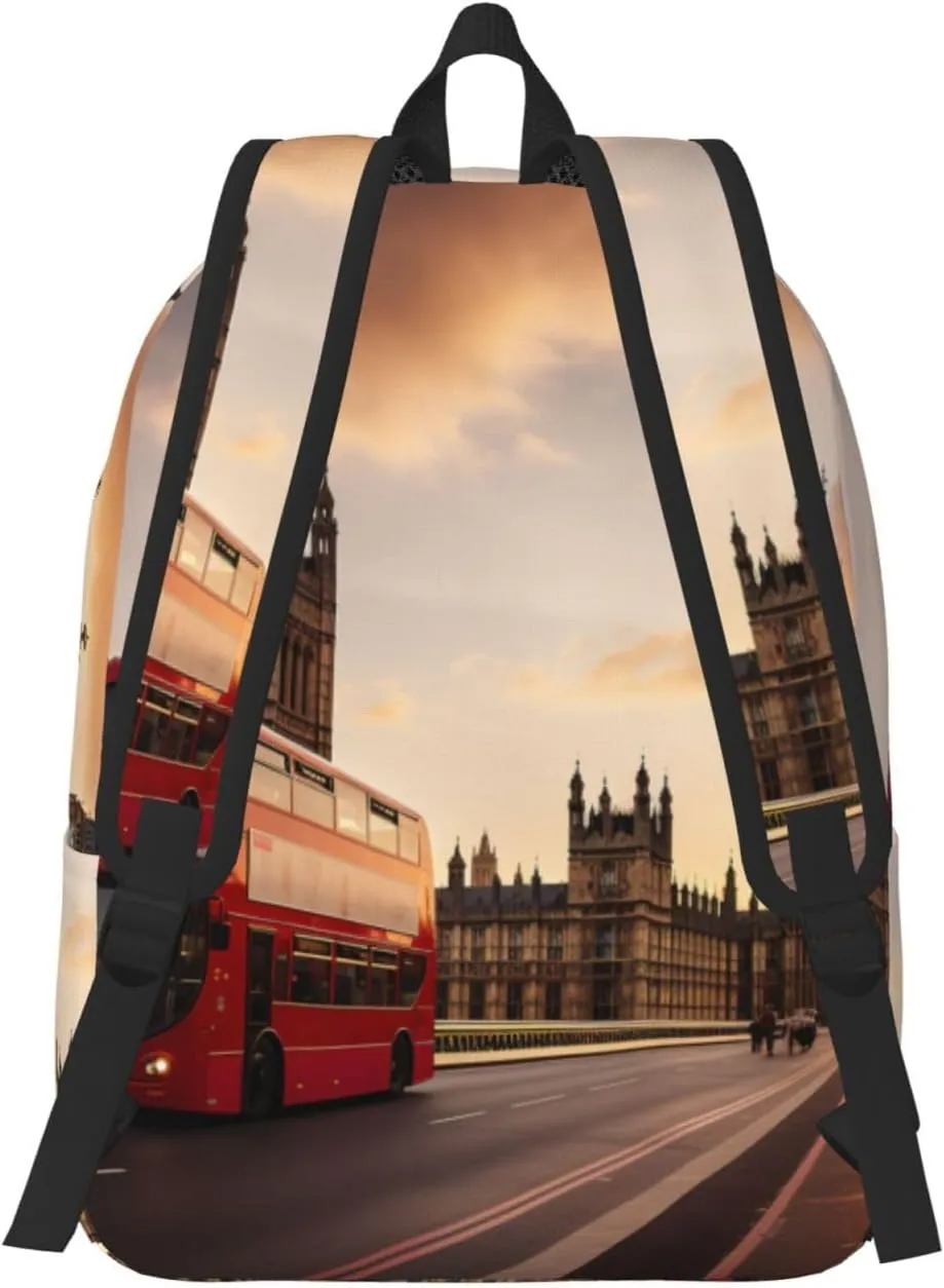 England Symbols Print Vintage Canvas Backpack,Travel Bag,Stylish And Lightweight With Multiple Pockets