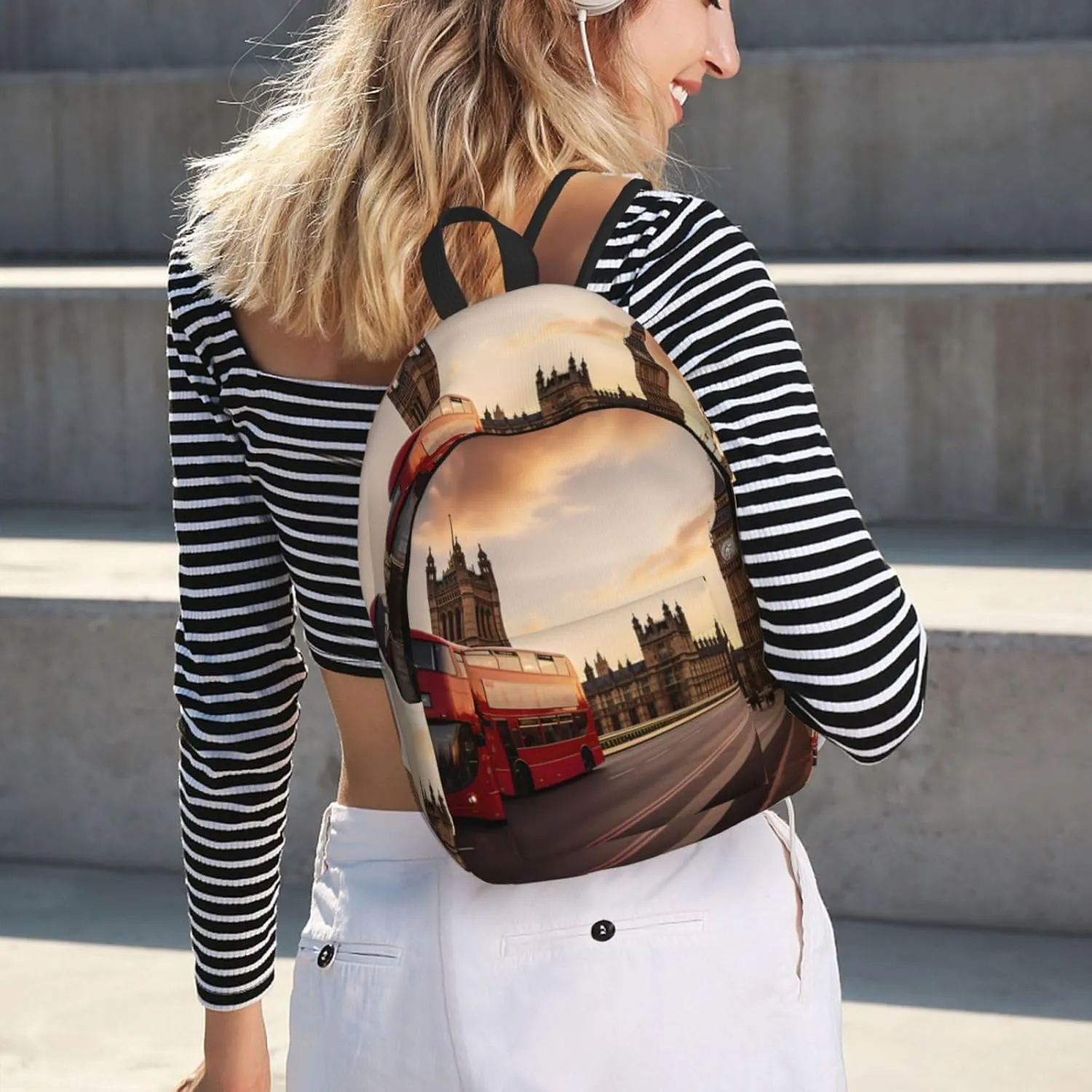 England Symbols Print Vintage Canvas Backpack,Travel Bag,Stylish And Lightweight With Multiple Pockets