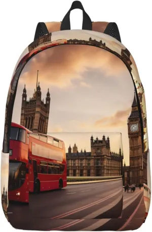 England Symbols Print Vintage Canvas Backpack,Travel Bag,Stylish And Lightweight With Multiple Pockets