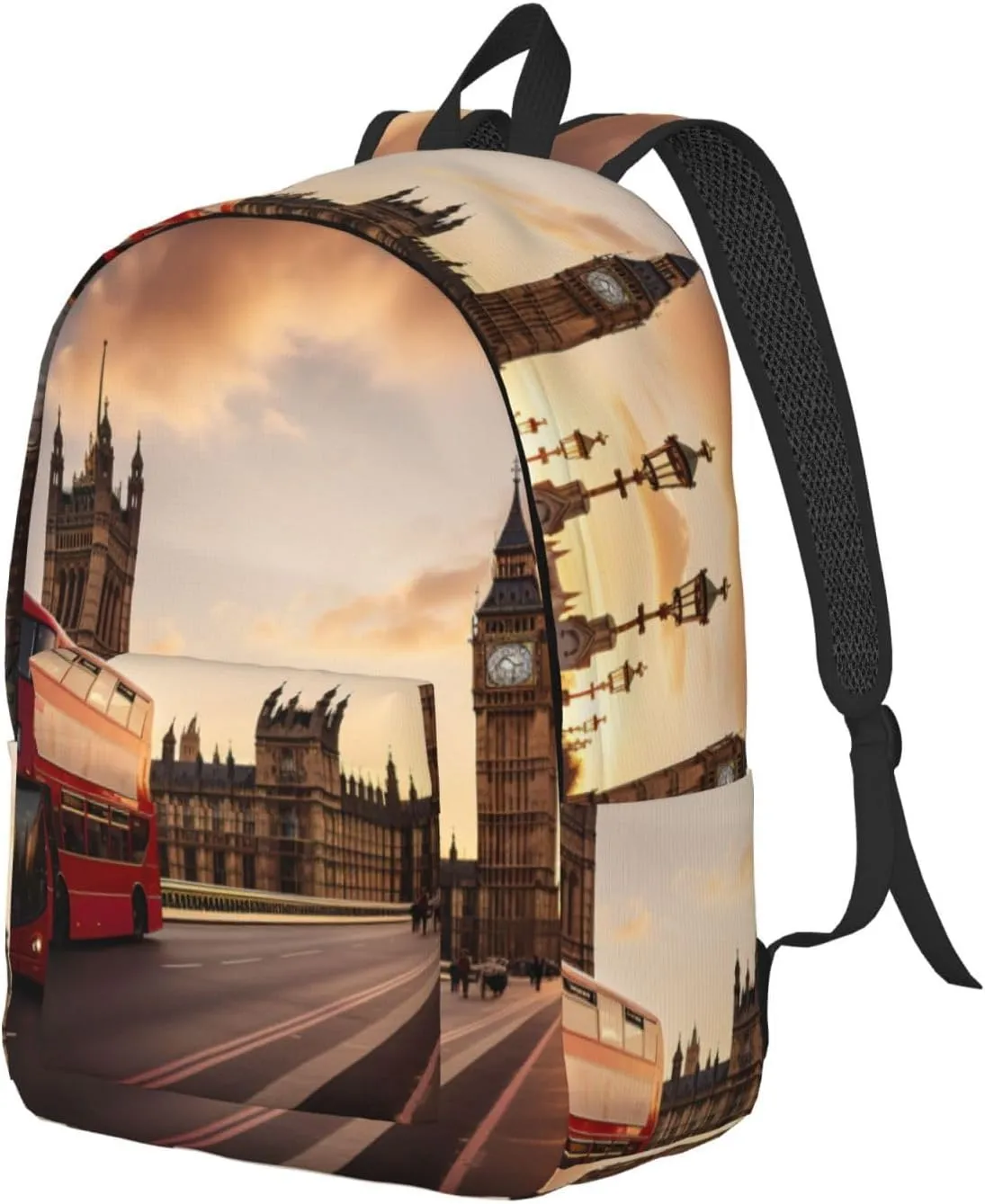 England Symbols Print Vintage Canvas Backpack,Travel Bag,Stylish And Lightweight With Multiple Pockets